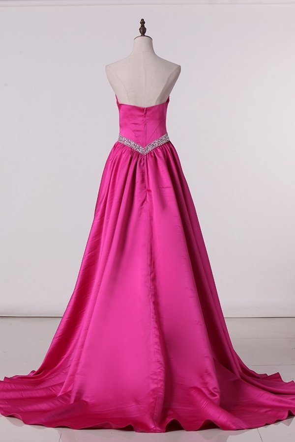 2024 Sweetheart Prom Dresses Satin With Ruffles P21PAKY3