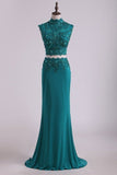 2024 Two Pieces High Neck Sheath Prom Dresses With Applique PERA4NA6
