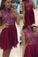 Sexy Halter Short Sleeveless Maroon Homecoming Dress with Beading