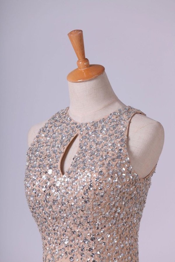 2024 Scoop Prom Dresses Sheath/Column With Beads Chiffon PGRQHFP6