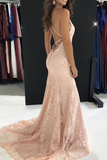 Elegant Straps V Neck Lace Mermaid Long Evening Dresses Prom STKPS1EG38N