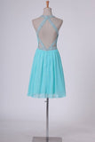 2022 Sexy Open Back Homecoming Dresses Chiffon With Beads Short/Min P5JE96AQ