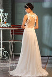 Sheer Back A-Line V-Neck Floor-Length Chiffon Appliques Sleeveless Wedding Dress