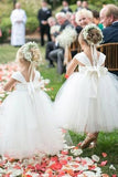 Cute A-line White Long Tulle Flower Girl Dress with Bowknot, Baby Dresses STK15572