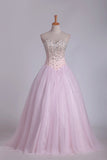 2024 Ball Gown Tulle Sweetheart Beaded Bodice Floor Length Quinceanera PJ2TLANS