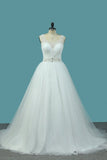 2024 A Line Tulle V Neck With Beads And Ruffles Open Back P7DQ2GT6