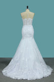 2024 Tulle Scoop Wedding Dresses Mermaid With Applique P4A184QC