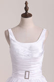 2024 Square Neckline Princess Wedding Dress Pleated Bodice PMSTL385