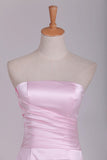 2024 Strapless Bridesmaid Dresses Satin With Ruffles Floor Length PMP6AT4G