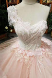 2024 Wedding Dresses One Shoulder Ball Gown Satin Lace Up With Appliques And PFS6AN8C