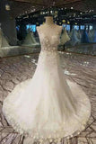 2024 A-Line New Arrival Wedding Dress Lace Up With Handmade Flowers PM6YE4QG