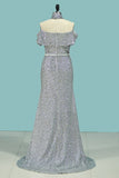 2024 Boat Neck Prom Dresses Mermaid Sequins With Sash PJ4ALN5X