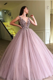 Beaded Tulle Deep Illusion V Neck Ball Gown Prom Dress PD2GRFSC