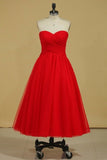 2024 Red Sweetheart Prom Dresses A Line Tulle With Ruffles Ankle Length PR3M527M