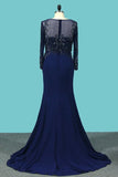2024 Mermaid Spandex Scoop Long Sleeves Prom Dresses With Beading PY3ZRLKR