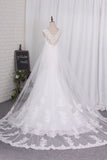 2024 Mermaid V Neck Wedding Dresses Tulle With Applique Chapel PH5GH3C7
