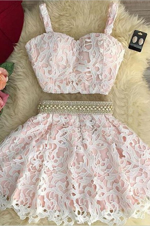 2024 Two-Piece A Line Lace Homecoming Dresses Spaghetti Straps PZZ9SYYT