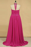 2024 A Line High Neck Prom Dresses Chiffon With Beading And PR6SBMMJ