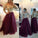 Burgundy Princess Lace Bodice Long Sleeves A-Line Organza Dark Red Evening Dresses