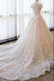 Ball Gown Off The Shoulder Appliques Wedding Dresses Ivory Bridal STKPAQ8752B