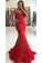 Charming Sexy Long Red Lace Cheap Mermaid Spaghetti Straps Sweetheart Prom Dresses