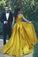 Stylish A-Line Off-Shoulder Yellow Chiffon Evening Dress with Beads Prom Dresses