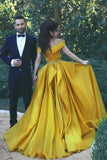 Stylish A-Line Off-Shoulder Yellow Chiffon Evening Dress with Beads Prom Dresses