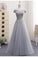 A-Line Gray Lace Off the Shoulder Tulle Lace-up Sweetheart Prom Dresses