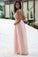 A-Line Spaghetti Straps Floor-Length Backless Sleeveless Pink Chiffon Lace Prom Dresses