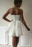 Mini Strapless Cute A-Line Sweetheart Ivory Short Open Back Homecoming Graduation Dress
