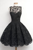A-Line Scalloped-Edge Sleeveless Vintage Black Lace Appliques Prom Dresses