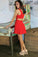 A-Line V-Neck Short Prom Dresses Red Elastic Satin Homecoming Dress Cut Out Back