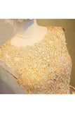 Light beads satins lace round neck homecoming dress