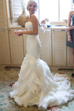 Mermaid Sweetheart Court Train Organza White Strapless Open Back Wedding