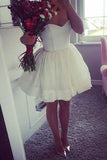 Mini Strapless Cute A-Line Sweetheart Ivory Short Open Back Homecoming Graduation Dress