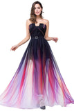 A-Line Ombre Sleeveless Strapless Open Back Long Gradient Chiffon Prom Dresses