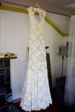 2024 Sheath Sleeveless Open Back Mermaid Lace V-neck Sweep Train Wedding Dresses