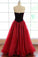 Strapless A-line Long V-Neck Tulle Burgundy Sleeveless Floor-Length Prom Dresses