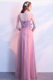 Elegant A-Line Pink Tulle Off the Shoulder Sweetheart Lace up Prom Bridesmaid Dresses