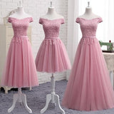 A-Line Gray Lace Off the Shoulder Tulle Lace-up Sweetheart Prom Dresses