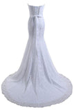 Mermaid Ivory Sweetheart Lace Wedding Dresses Long Strapless Bridal Dresses