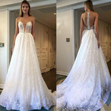 A Line Scoop Sleeve Ivory Sequins Sweep Train Wedding Dresses Wedding Gowns