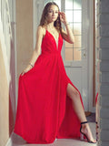 A-Line/Princess V-neck Sleeveless Floor-Length Ruffles Chiffon Dresses TPP0004813