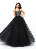 Ball Gown Straps Applique Sleeveless Long Net Quinceanera Dresses TPP0002196