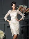Sheath/Column Scoop Bowknot 3/4 Sleeves Short Lace Mother of the Bride Dresses TPP0007090