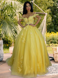 Ball Gown Tulle Applique Off-the-Shoulder Sleeveless Sweep/Brush Train Dresses TPP0001511