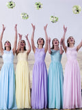A-Line/Princess Scoop Sleeveless Floor-Length Lace Chiffon Bridesmaid Dresses TPP0005408