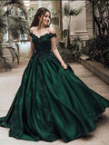 Ball Gown Off-the-Shoulder Sleeveless Floor-Length Lace Satin Dresses TPP0001374