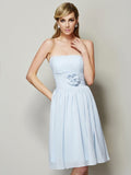 A-Line/Princess Strapless Sleeveless Hand-Made Flower Short Chiffon Bridesmaid Dresses TPP0005295