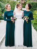 A-Line/Princess Scoop Floor-Length Long Sleeves Jersey Bridesmaid Dresses TPP0005560